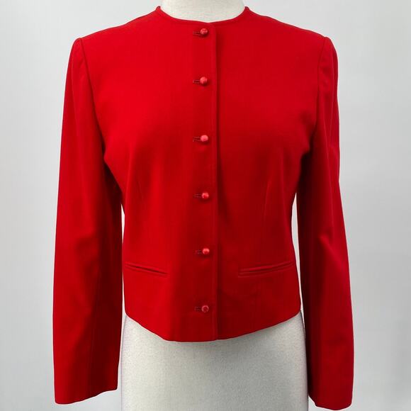 Vintage 70s Pendleton Wool Blazer Collarless Button Down Bolero Red Womens S - Picture 2 of 9